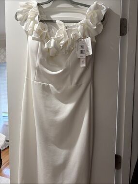 Aqua Strapless White Ruffle-Neck Dress